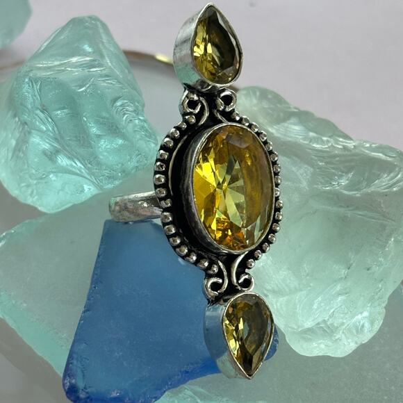 925 Sterling Faceted Citrine Knuckle Ring - Picture 4 of 6